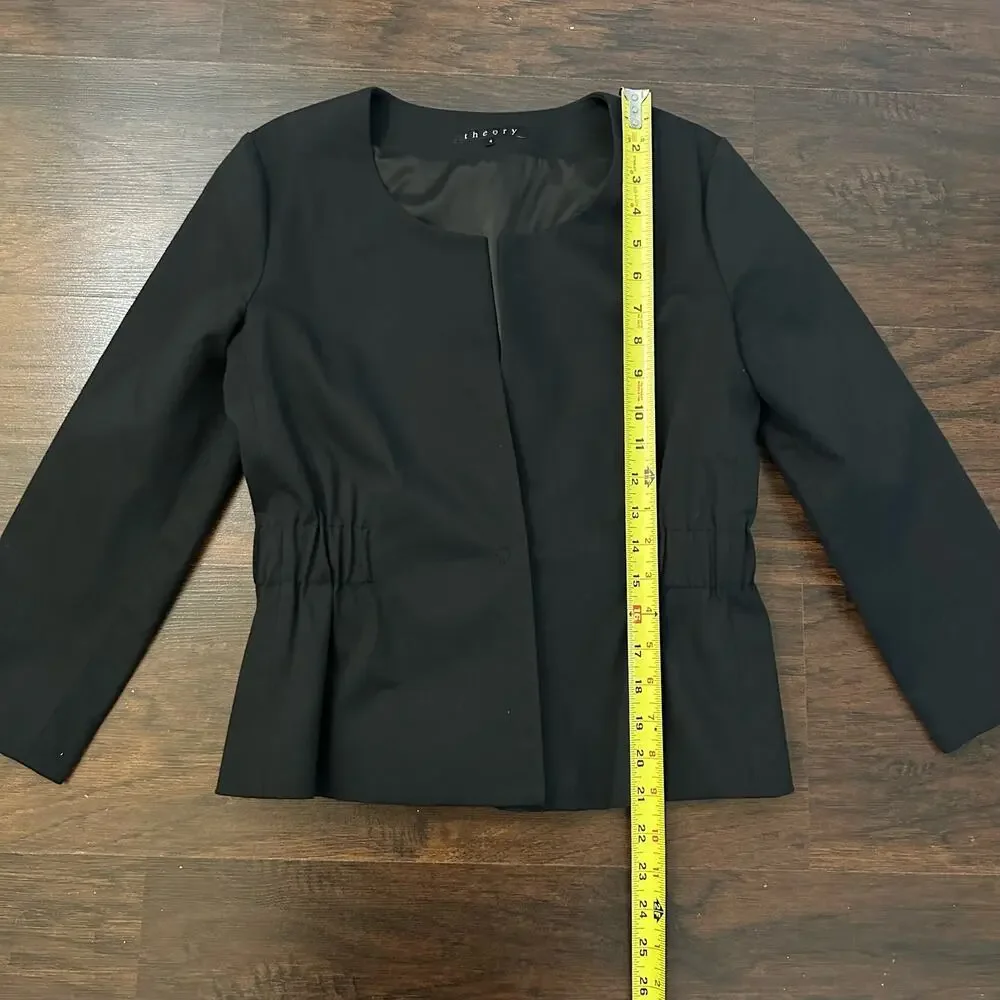 Theory Black Collarless Tailored Blazer Jacket